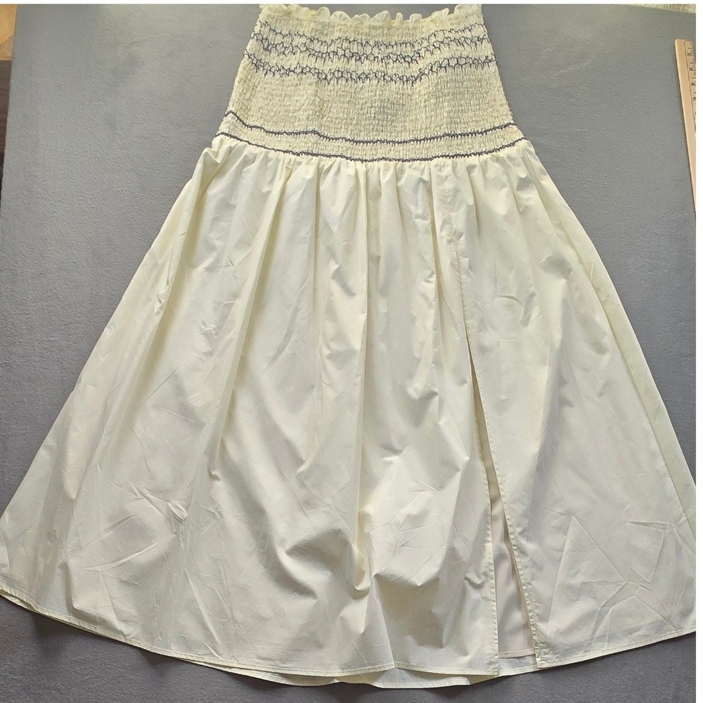 EB Luxe Los‎ Angeles Cream Smocked Strapless Dress Cotton Stitch LS1820 LARGE